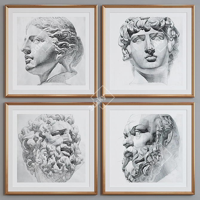 Classic Venus Head Picture Frame Set 3D model image 4