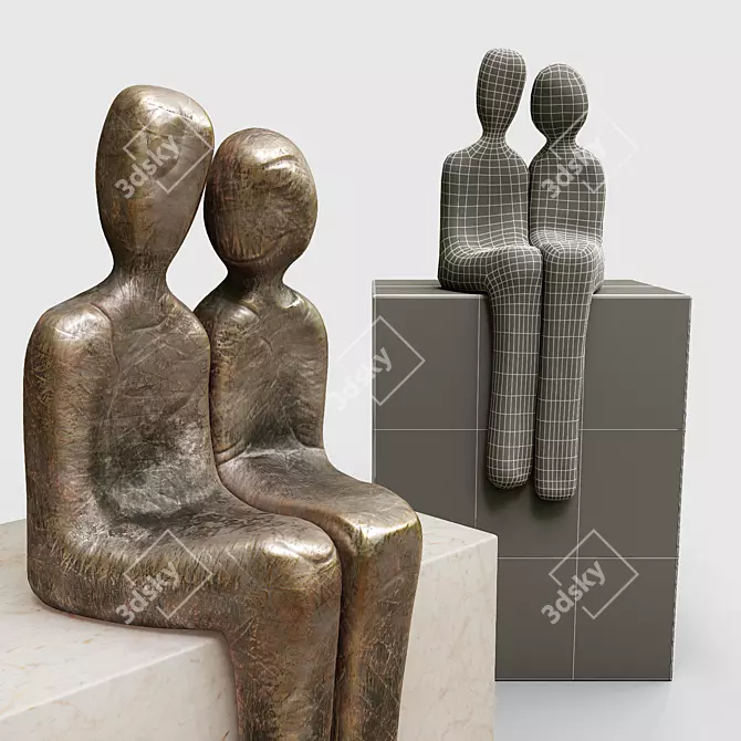 Romantic Lovebirds Figurine | Adorable Lovers Statue 3D model image 5