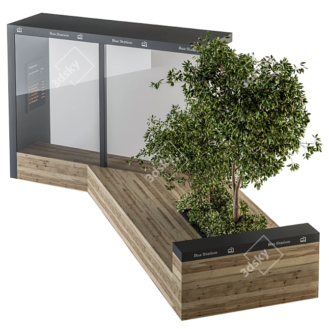 Urban Oasis: Bus Stop with Plants 3D model image 2