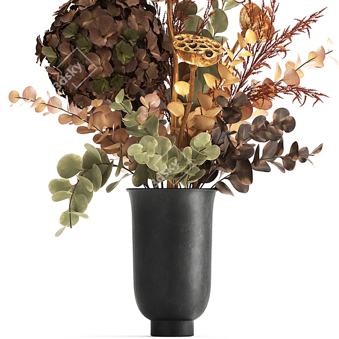Autumn Bouquet with Dried Flowers & Decorative Vase 3D model image 2