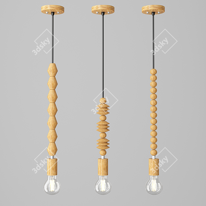 Sleek Wooden Hanging Lights 3D model image 2