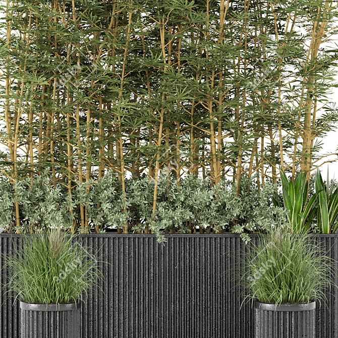 Rusty Concrete Pot Bamboo Set - Outdoor Plants 3D model image 3