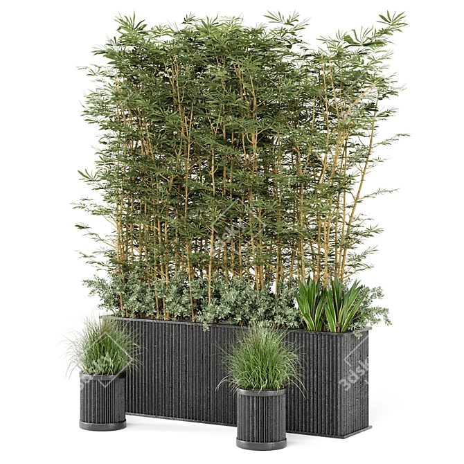 Rusty Concrete Pot Bamboo Set - Outdoor Plants 3D model image 6