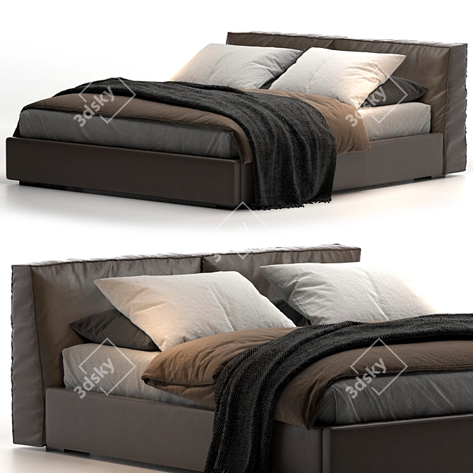 Luxury Leather Upholstered Bed 3D model image 1