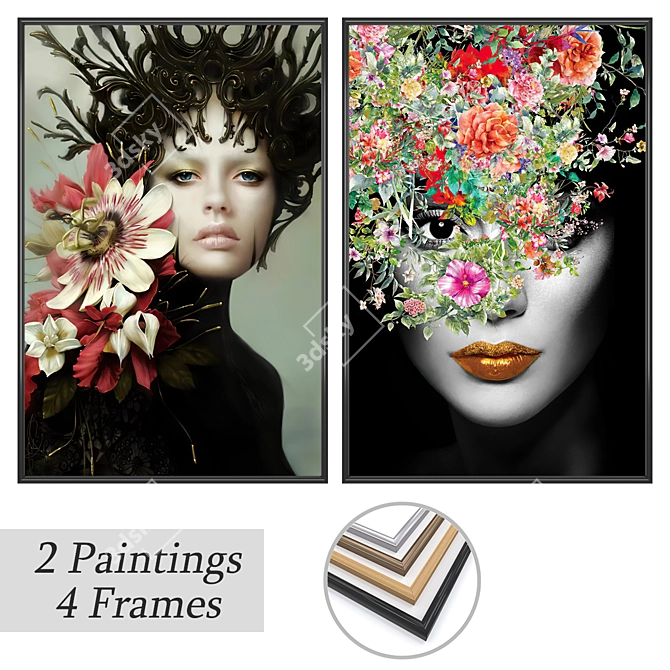 Elegant Wall Art Set with Frame Options 3D model image 1