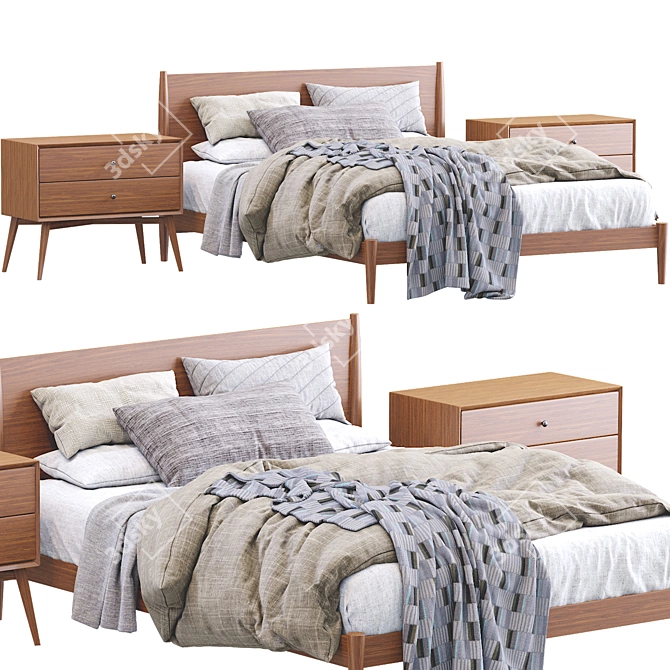 West Elm Mid Century Bedframe - Acorn: Stylish and Sturdy 3D model image 1