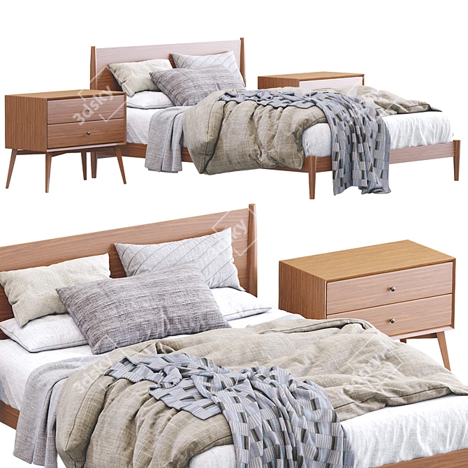 West Elm Mid Century Bedframe - Acorn: Stylish and Sturdy 3D model image 2