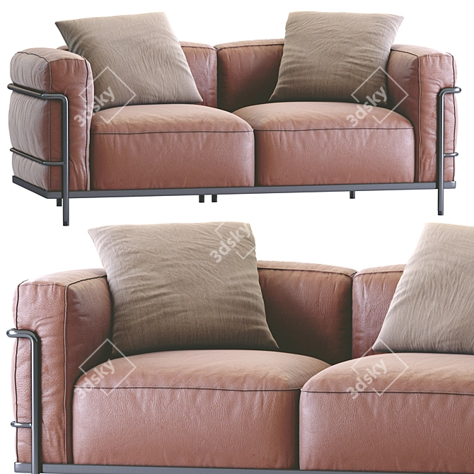 Luxurious Cassina LC3 Leather Sofa 3D model image 1