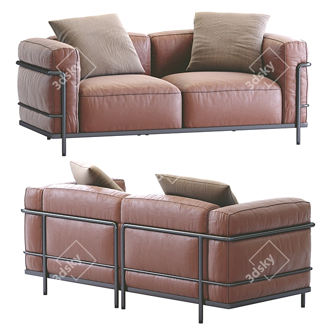 Luxurious Cassina LC3 Leather Sofa 3D model image 3