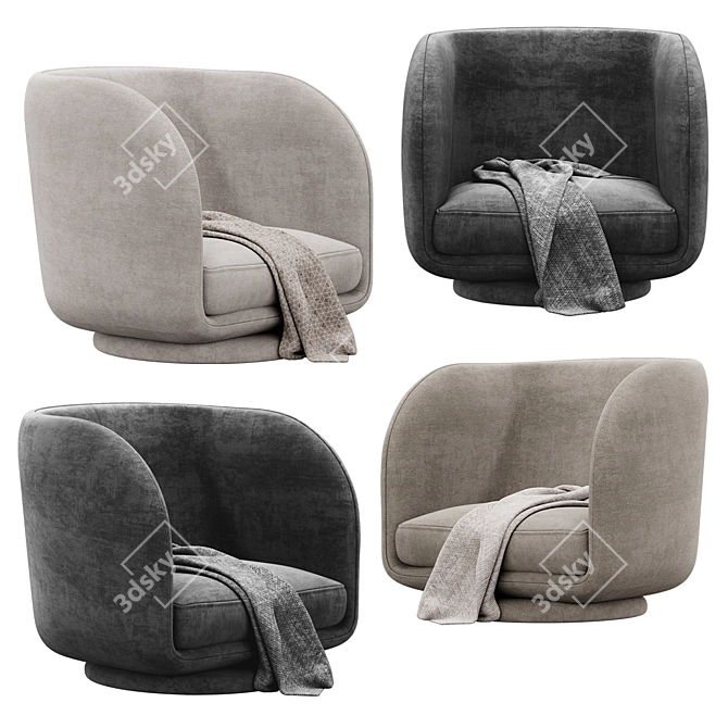 Chenille Lounge Chair with Plush Throw 3D model image 5