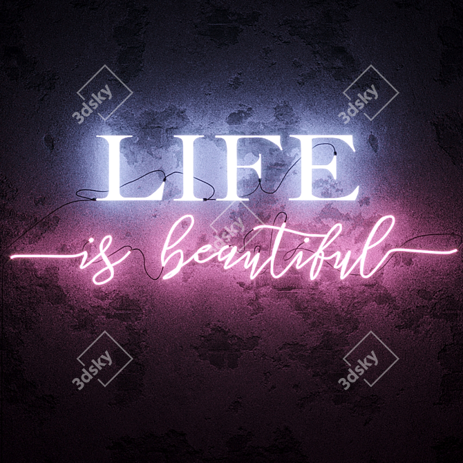 Vibrant Neon Sign "Life is Beautiful 3D model image 1