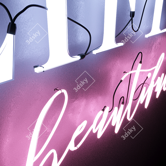 Vibrant Neon Sign "Life is Beautiful 3D model image 4