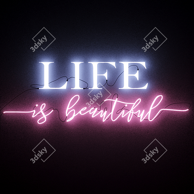 Vibrant Neon Sign "Life is Beautiful 3D model image 5