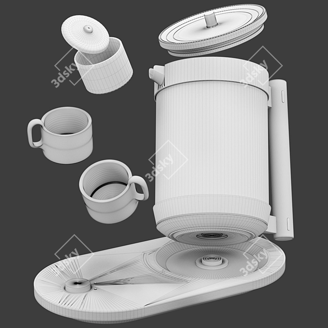 Elegant Kettle and Cup Set 3D model image 5