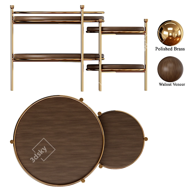 Mezzo Erni Side Table: Polished Brass meets Walnut Veneer 3D model image 3