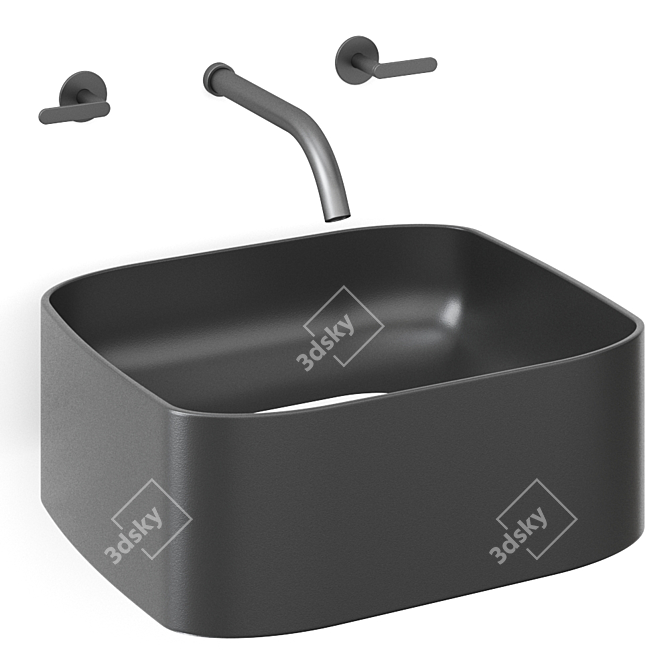 Valdama ACQUERELLO Rectangular Washbasin: Elegant Design and Vibrant Colors 3D model image 1