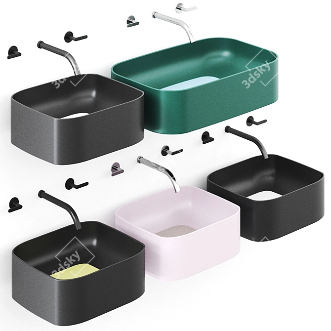 Valdama ACQUERELLO Rectangular Washbasin: Elegant Design and Vibrant Colors 3D model image 2