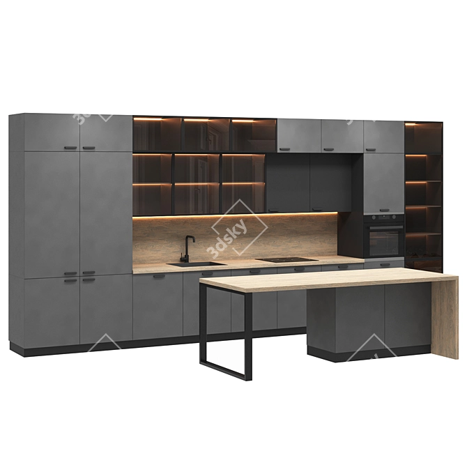 Modern Kitchen With Island 3D model image 2