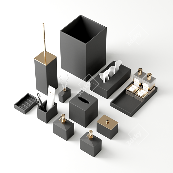 Sleek Black Bathroom Accessories 3D model image 1