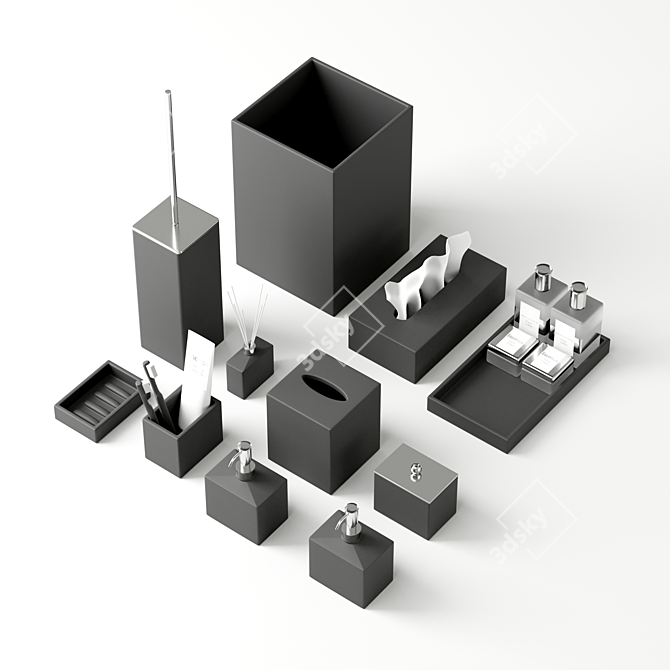 Sleek Black Bathroom Accessories 3D model image 2