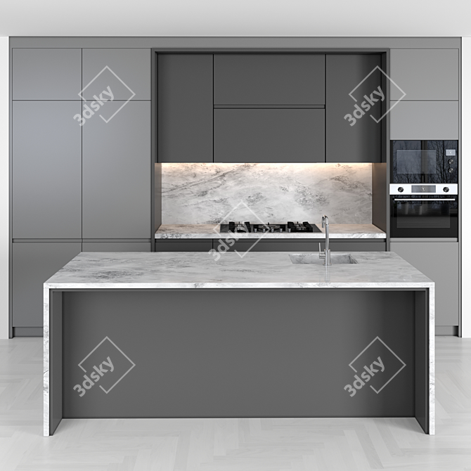 Modern Island Kitchen: High-Quality 3D Model 3D model image 1