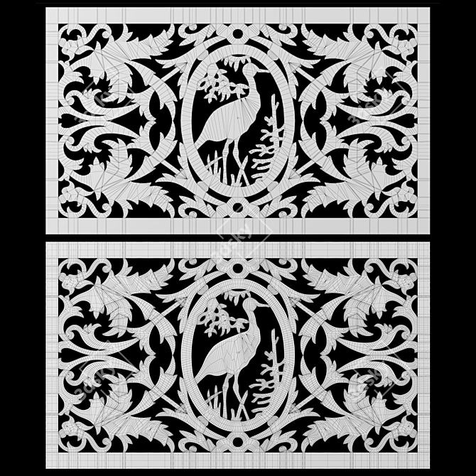 Nature's Harmony - Bear and Heron Decorative Panel 3D model image 3