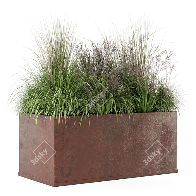 Rusty Metal Pot Outdoor Bush Set 3D model image 1