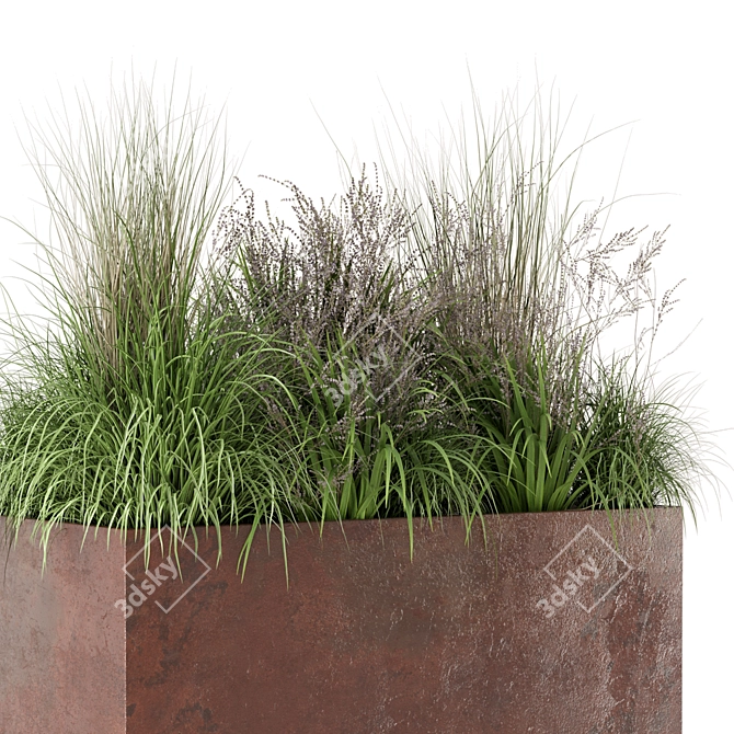 Rusty Metal Pot Outdoor Bush Set 3D model image 3