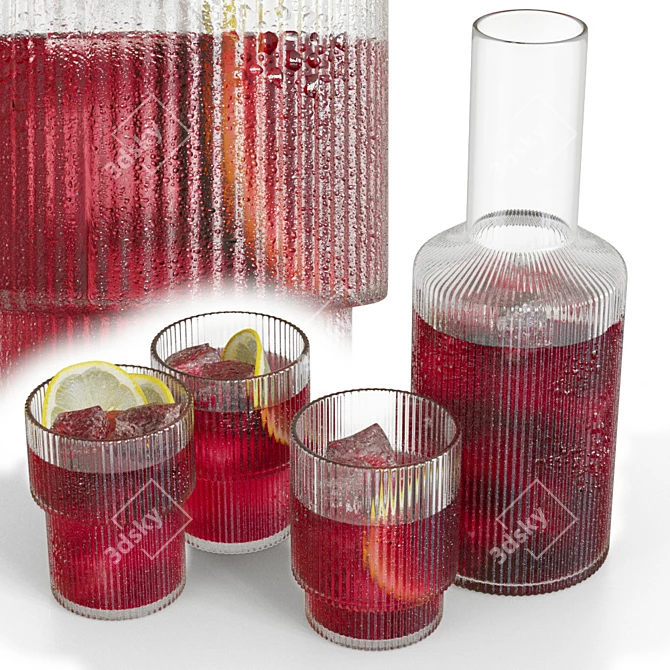 Elegant Glassware Set with Decanter 3D model image 2