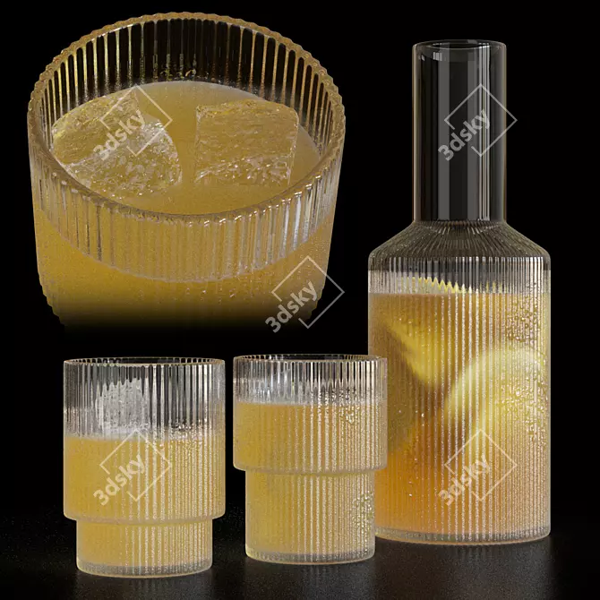 Elegant Glassware Set with Decanter 3D model image 3