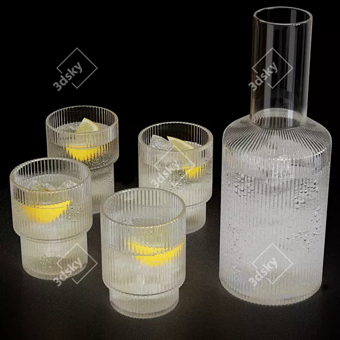 Elegant Glassware Set with Decanter 3D model image 12