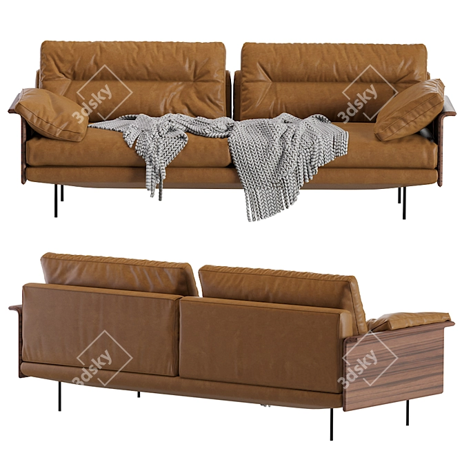 Modern Wood Armrests Sofa 3D model image 2