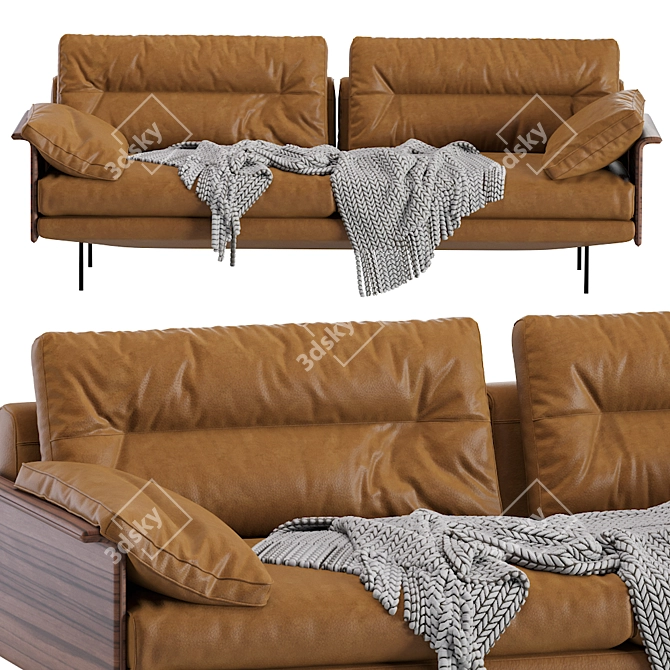 Modern Wood Armrests Sofa 3D model image 3