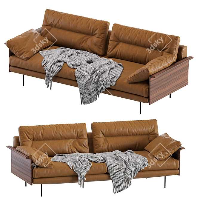 Modern Wood Armrests Sofa 3D model image 4