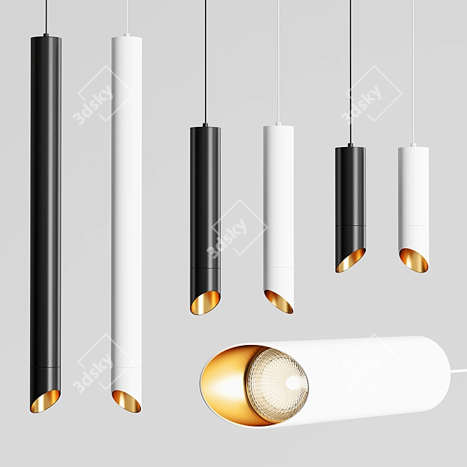 Sleek LED Pendant Lamp - Long Tube 3D model image 1