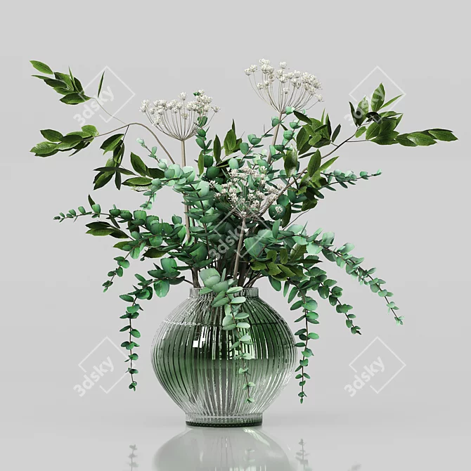 Gorgeous Green Glass Vase Bouquet 3D model image 1