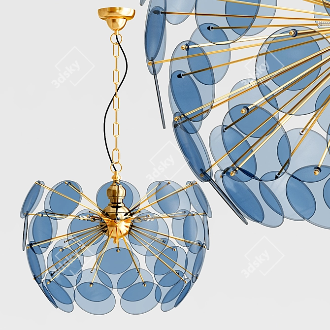 Elegant Golden Blue Pendant. 3D model image 2