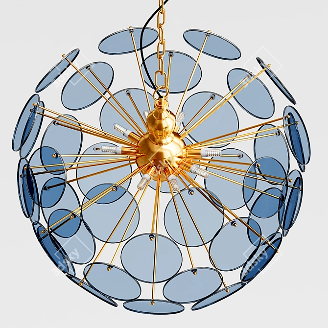 Elegant Golden Blue Pendant. 3D model image 3