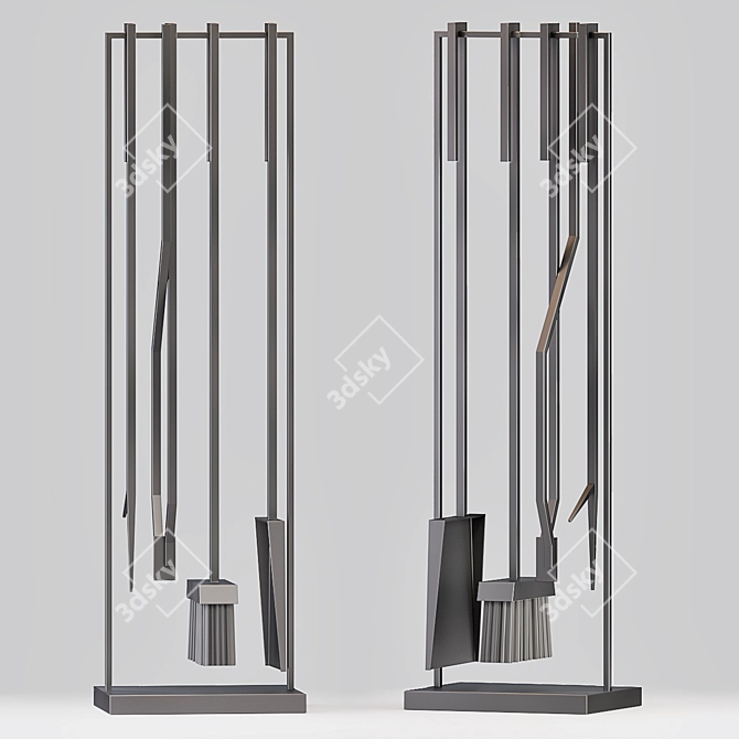 Modern 4PC Bend Raw Steel Fireplace Set 3D model image 2