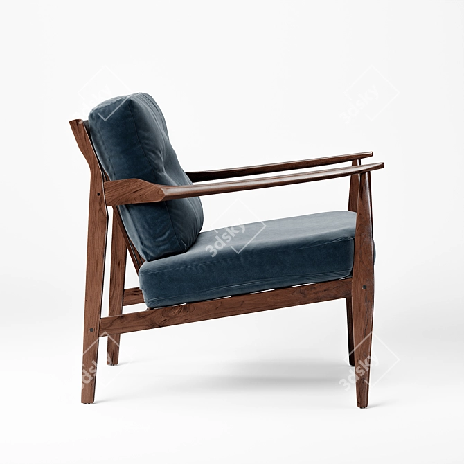 Walnut Framed Mid-Century Lounge Chair 3D model image 2