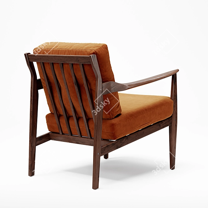 Walnut Framed Mid-Century Lounge Chair 3D model image 3