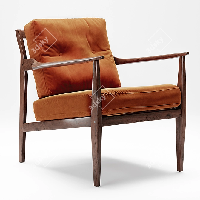 Walnut Framed Mid-Century Lounge Chair 3D model image 7