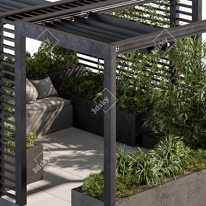 Modern Roof Garden & Pergola Set 3D model image 4