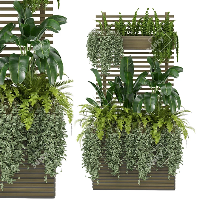 Rustic Concrete Pot Shelf - Set 0073 3D model image 1