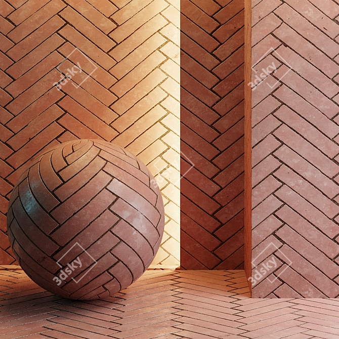 Seamless Red Brick Pavement 3D model image 1