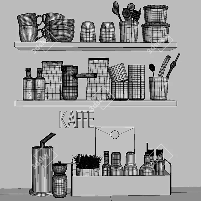 Complete Kitchen Set: Cookware, Organization, Coffee Maker, Spices 3D model image 4