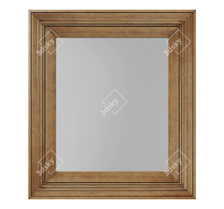 Rustic Wooden Wall Mirror in Frame 3D model image 1