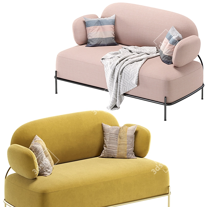 Pink Coco 2-Seater Sofa 3D model image 5