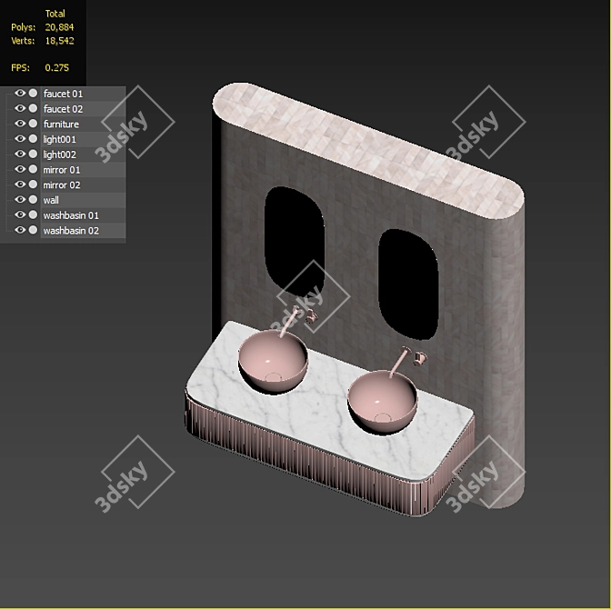 Luxury Marble Bathroom Set 3D model image 13