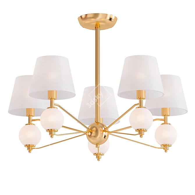 Elegant Golden Chandelier with Lampshades 3D model image 1